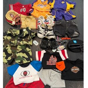 Build-A-Bear Clothes Lot Lakers 49ers Harley-Davidson Spider-Man Camo Shoes 23pc